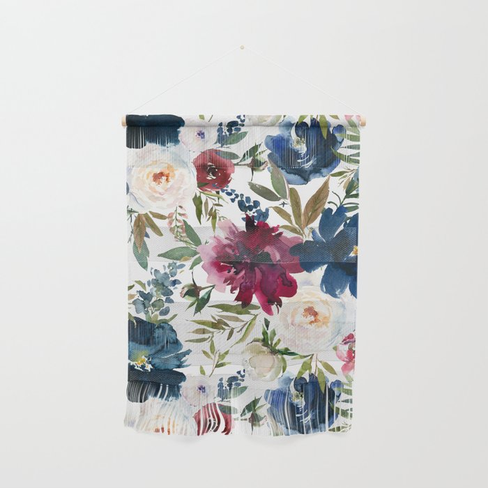 Burgundy Navy Floral Watercolor Pattern A  Wall Hanging Gallery Image 1