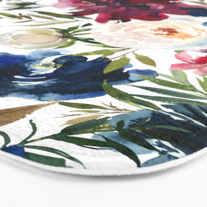 Burgundy Navy Floral Watercolor Pattern A  Bath Mat Gallery Image 3