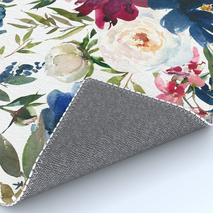 Burgundy Navy Floral Watercolor Pattern A  Rug Gallery Image 4