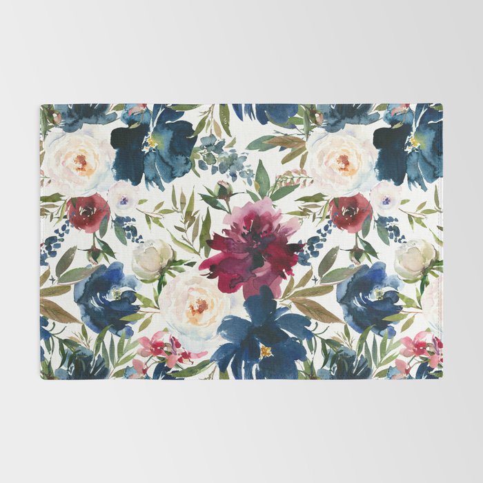 Burgundy Navy Floral Watercolor Pattern A  Rug Gallery Image 2