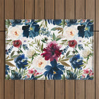 Burgundy Navy Floral Watercolor Pattern A  Outdoor Rug Gallery Image 1