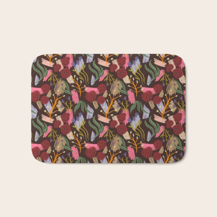 Rustic Botanical Rose Pattern Bath Mat Gallery Image 1