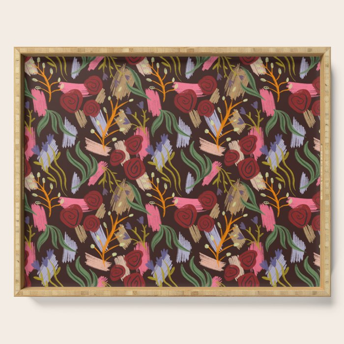 Rustic Botanical Rose Pattern Serving Tray Gallery Image 1