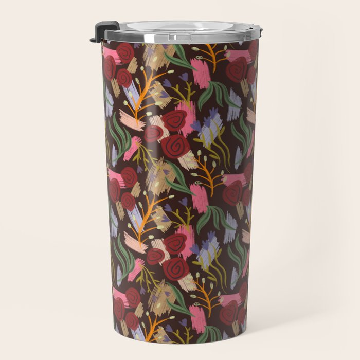 Rustic Botanical Rose Pattern Travel Mug Gallery Image 3