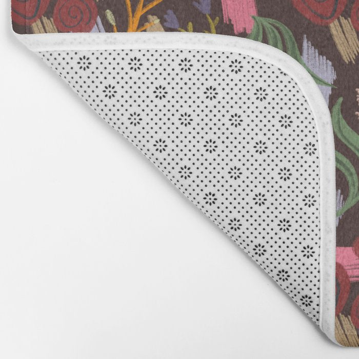 Rustic Botanical Rose Pattern Bath Mat Gallery Image 2