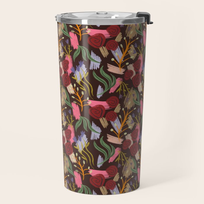 Rustic Botanical Rose Pattern Travel Mug Gallery Image 2