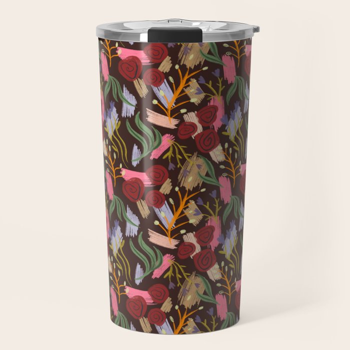Rustic Botanical Rose Pattern Travel Mug Gallery Image 1