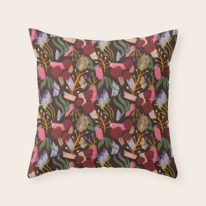 Rustic Botanical Rose Pattern Throw Pillow Gallery Image 6