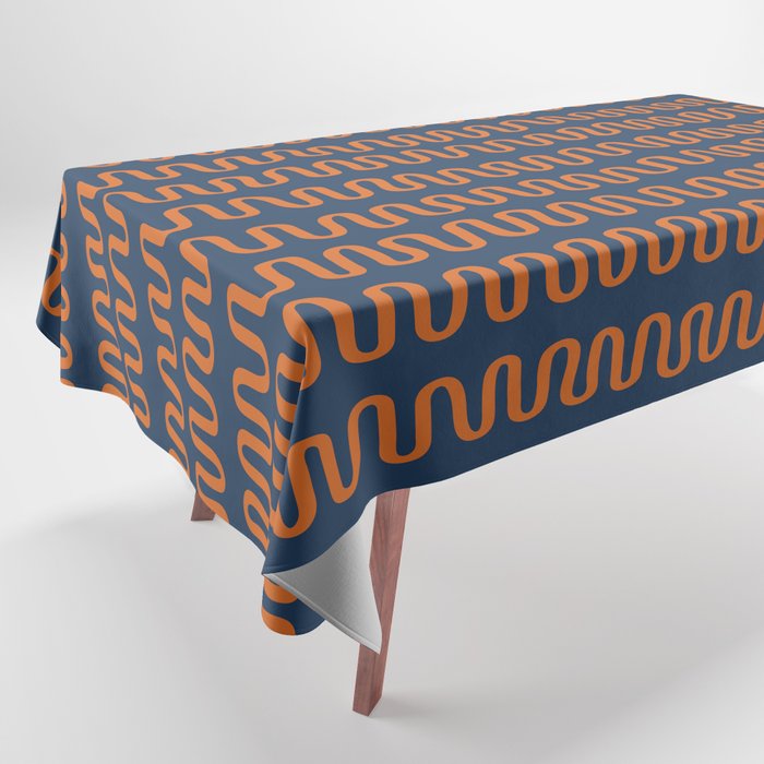 Abstract Shapes 268 in Navy Blue and Orange (Snake Pattern Abstraction) Tablecloth Gallery Image 1