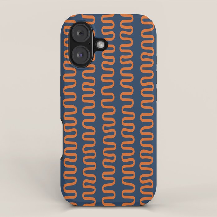 Abstract Shapes 268 in Navy Blue and Orange (Snake Pattern Abstraction) iPhone Case Gallery Image 1