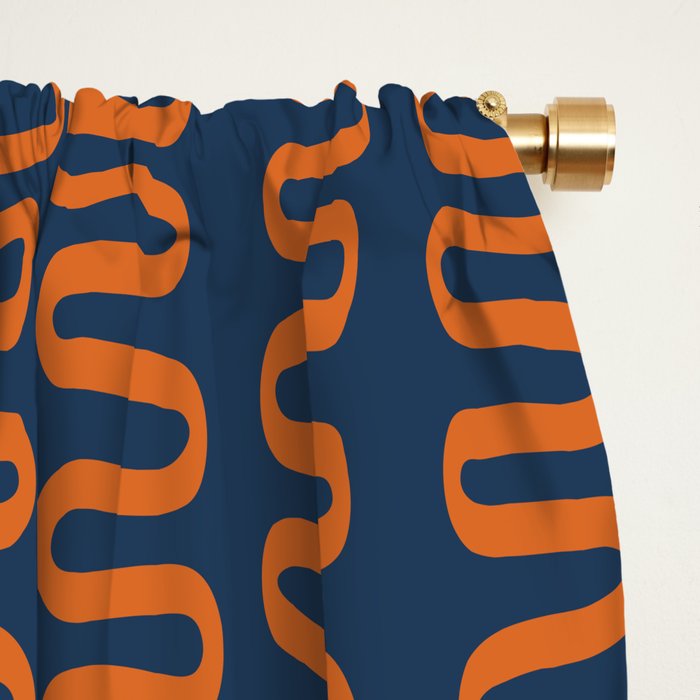 Abstract Shapes 268 in Navy Blue and Orange (Snake Pattern Abstraction) Window Curtain Gallery Image 2
