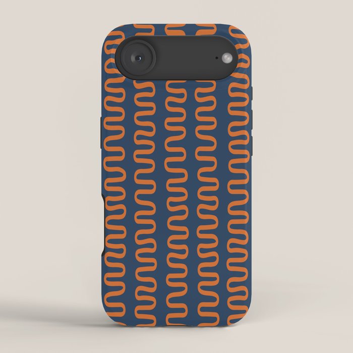Abstract Shapes 268 in Navy Blue and Orange (Snake Pattern Abstraction) iPhone Case Gallery Image 2