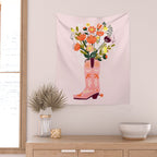 Pink Cowboy Boot and Wild Flower Bouquet Wall Tapestry Gallery Image 2