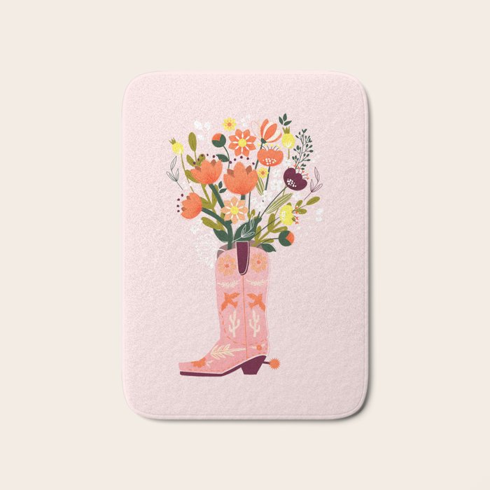 Pink Cowboy Boot and Wild Flower Bouquet Bath Mat Gallery Image 1