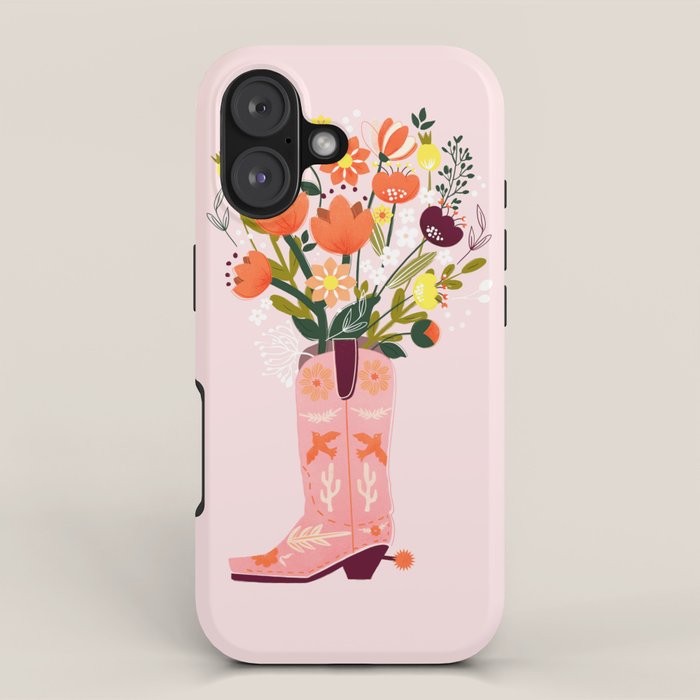 Pink Cowboy Boot and Wild Flower Bouquet iPhone Case Gallery Image 1