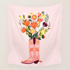 Pink Cowboy Boot and Wild Flower Bouquet Wall Tapestry Gallery Image 4