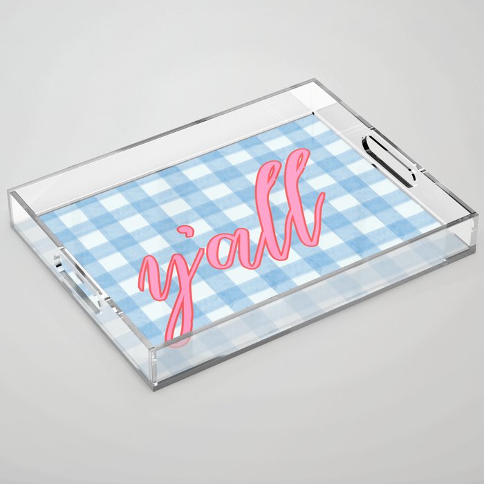 y'all blue gingham Acrylic Tray Gallery Image 1