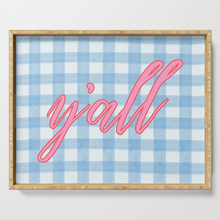 y'all blue gingham Serving Tray Gallery Image 1