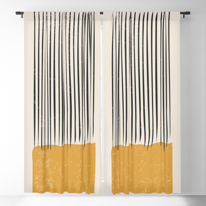 Mid Century Modern Minimalist Rothko Inspired Color Field With Lines Geometric Style Window Curtain