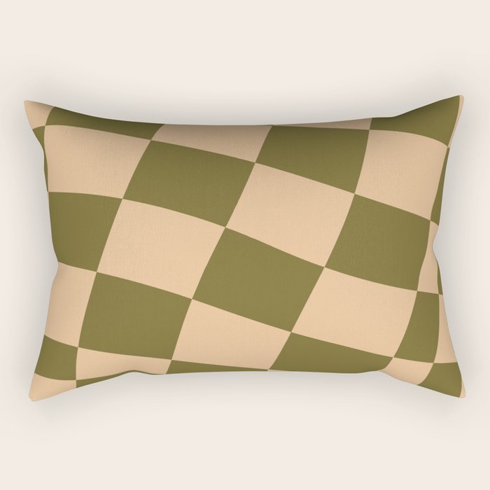 checked wave â peach and olive Rectangular Pillow Gallery Image 2