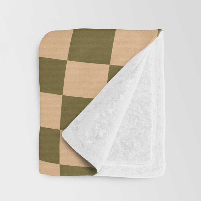 checked wave â peach and olive Throw Blanket Gallery Image 3