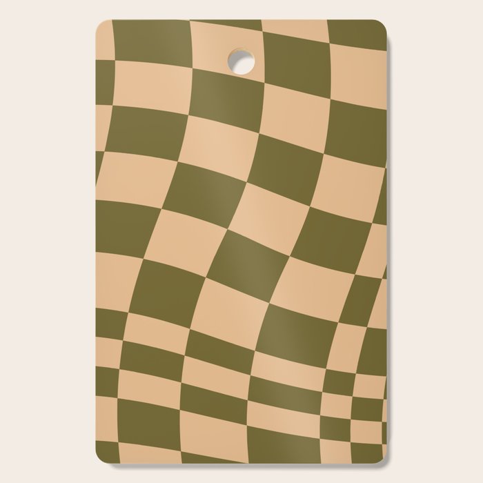 checked wave â peach and olive Cutting Board Gallery Image 1