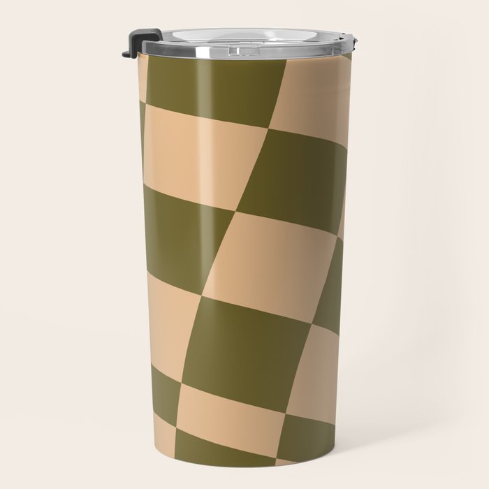 checked wave â peach and olive Travel Mug Gallery Image 3