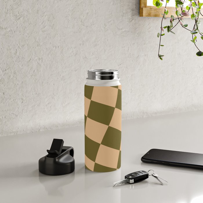 checked wave â peach and olive Water Bottle Gallery Image 4