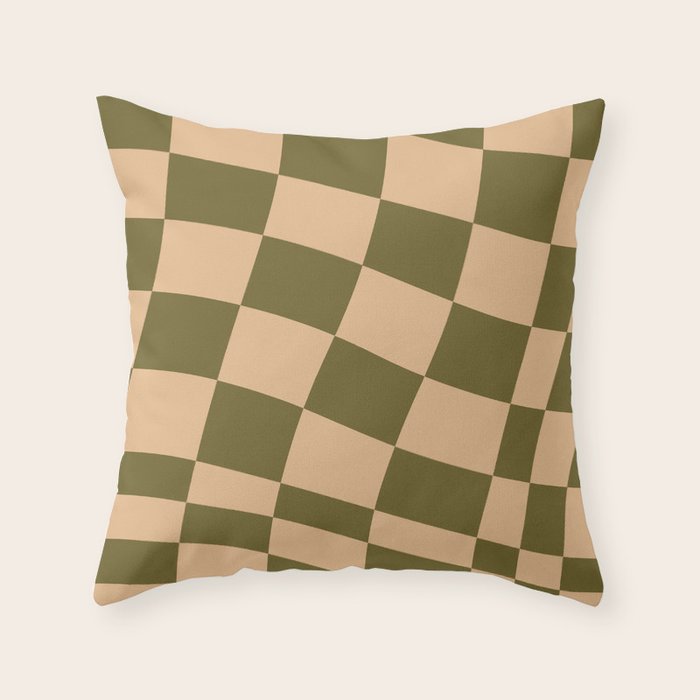 checked wave â peach and olive Throw Pillow Gallery Image 6