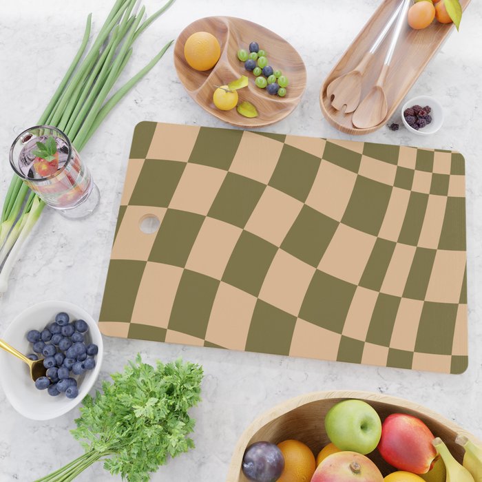 checked wave â peach and olive Cutting Board Gallery Image 2
