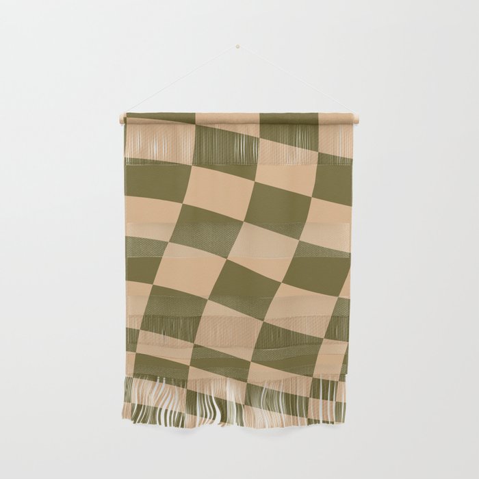 checked wave â peach and olive Wall Hanging Gallery Image 1