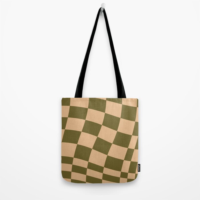 checked wave â peach and olive Tote Bag Gallery Image 2
