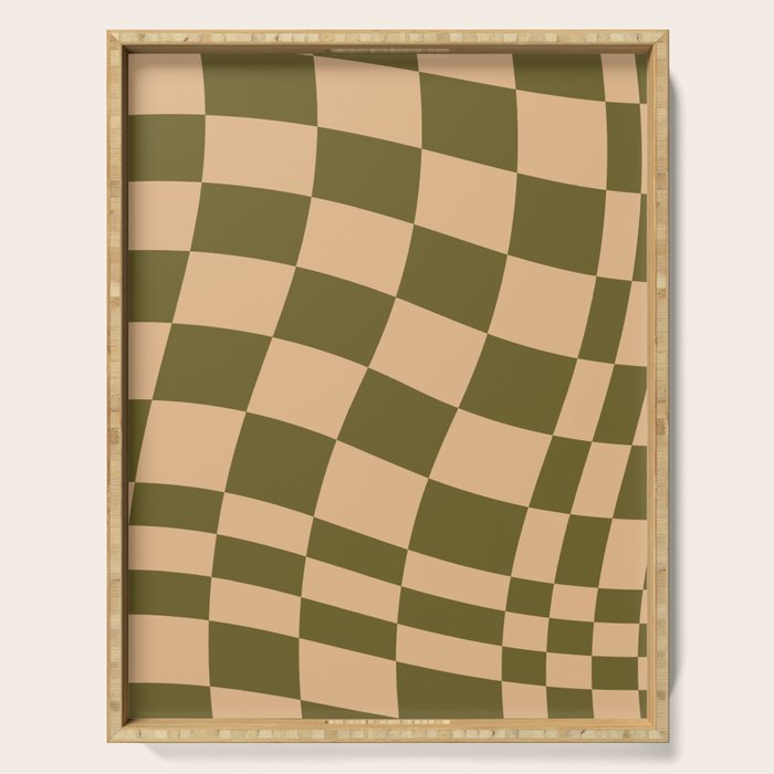 checked wave â peach and olive Serving Tray Gallery Image 1