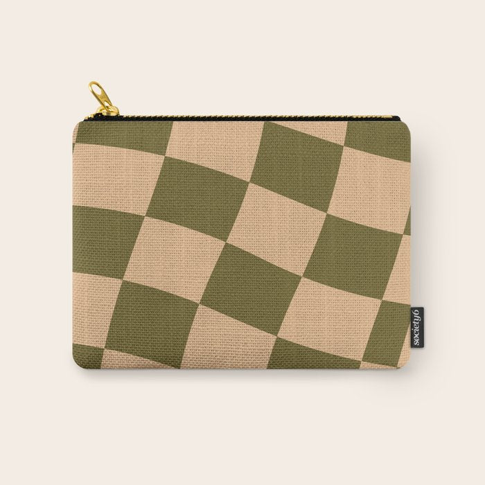 checked wave â peach and olive Carry All Pouch Gallery Image 1