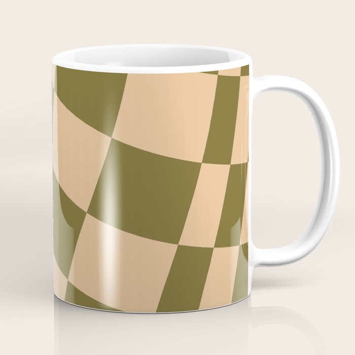 checked wave â peach and olive Coffee Mug Gallery Image 1