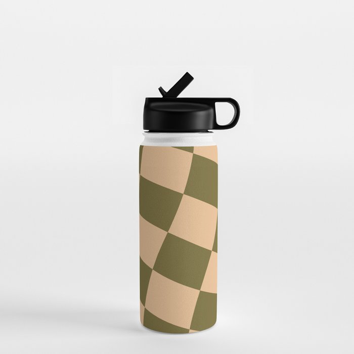 checked wave â peach and olive Water Bottle Gallery Image 1