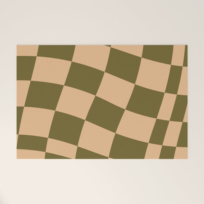 checked wave â peach and olive Welcome Mat Gallery Image 1