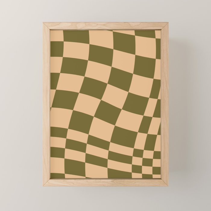 checked wave â peach and olive Mini Art Print Gallery Image 1