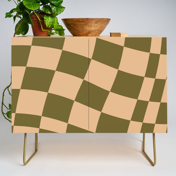 checked wave â peach and olive Credenza Gallery Image 1