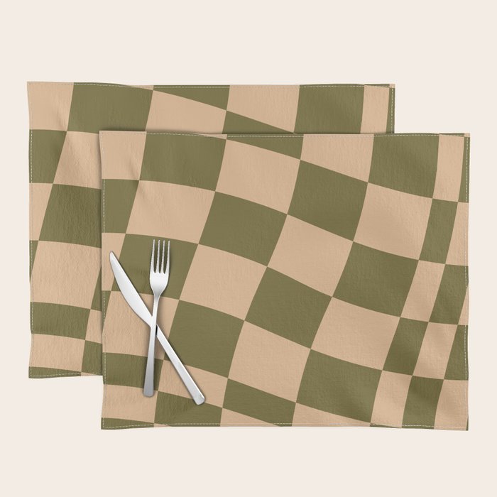 checked wave â peach and olive Placemat Gallery Image 1