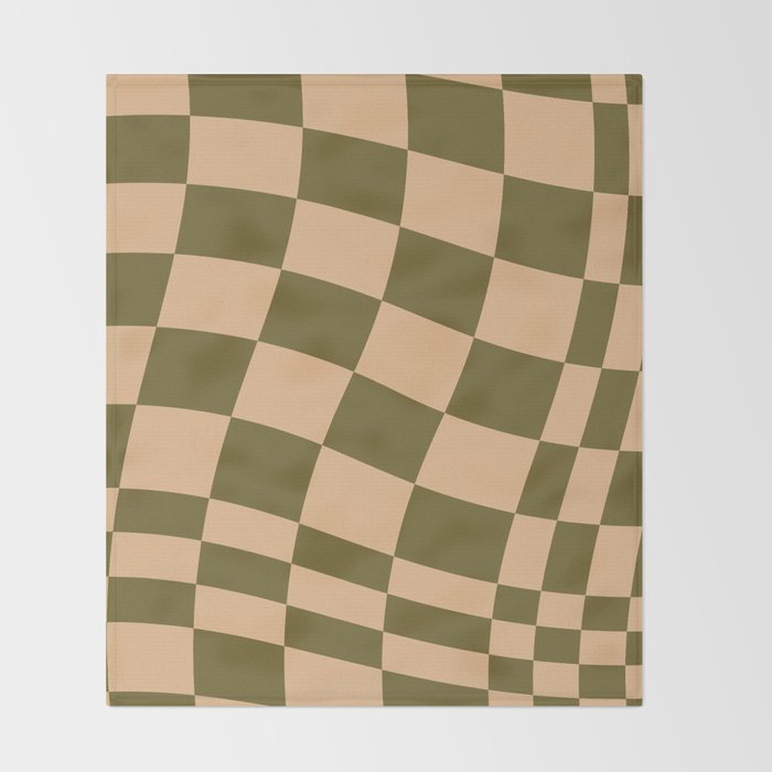 checked wave â peach and olive Throw Blanket Gallery Image 2