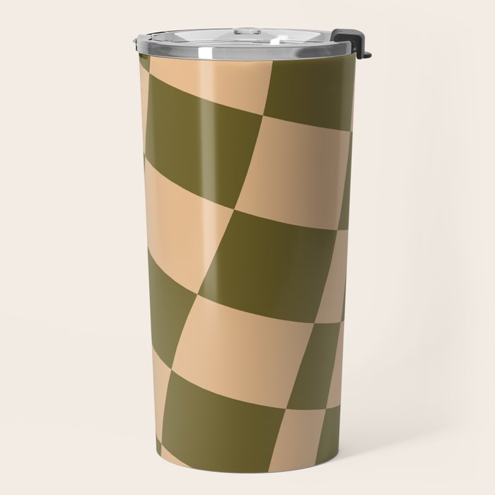 checked wave â peach and olive Travel Mug Gallery Image 2