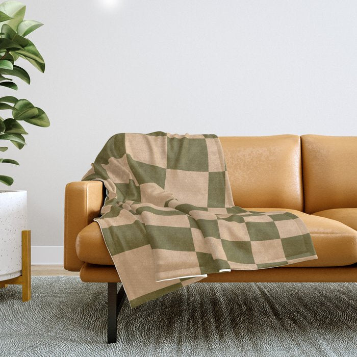 checked wave â peach and olive Throw Blanket Gallery Image 1