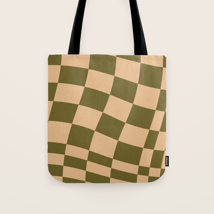 checked wave â peach and olive Tote Bag Gallery Image 1