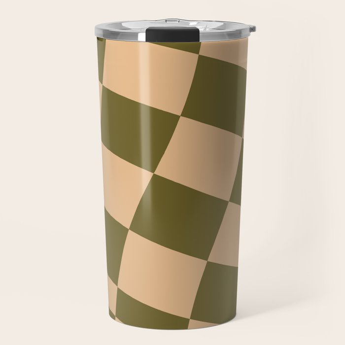 checked wave â peach and olive Travel Mug Gallery Image 1