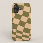 checked wave â peach and olive iPhone Case Gallery Image 1