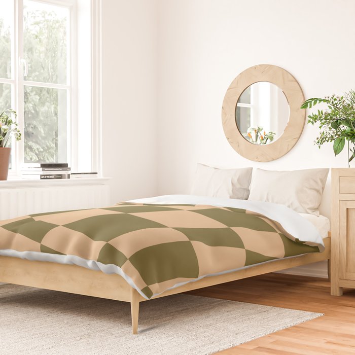 checked wave â peach and olive Duvet Cover Gallery Image 2