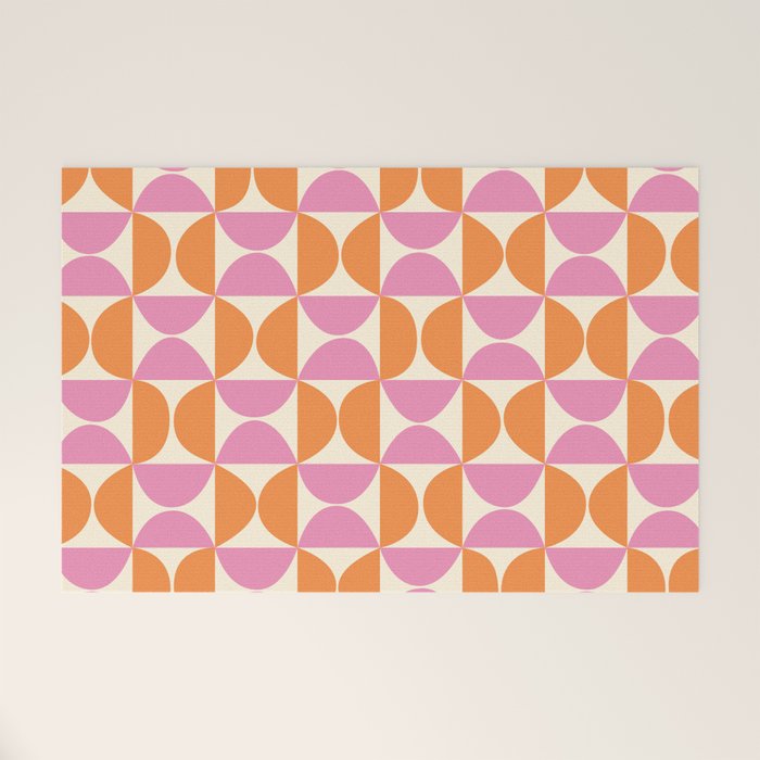 Mid-Century Geometric Shapes in Orange & Pink Welcome Mat Gallery Image 1