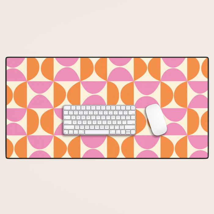 Mid-Century Geometric Shapes in Orange & Pink Desk Mat Gallery Image 1