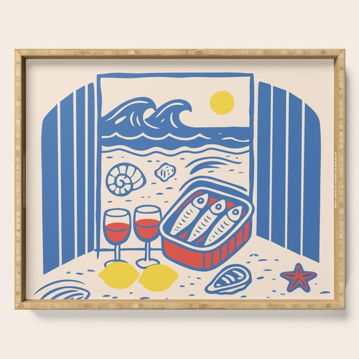 Sardines, Lemons and Wine at the Beach Serving Tray Gallery Image 1